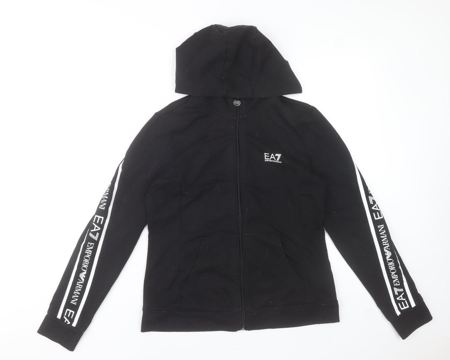 Emporio Armani EA7 Boys Black Full Zip Hoodie L 15-16 Years Logo Design