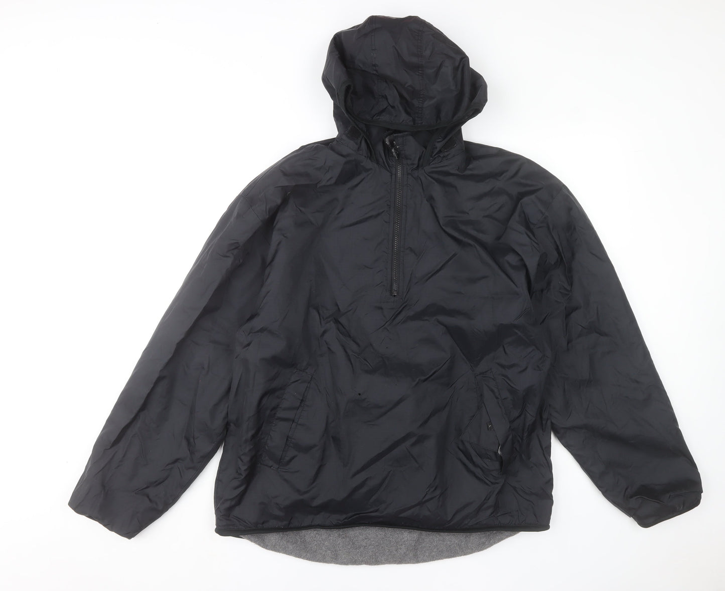 Jack & Jones Men's Black L Hooded Anorak Jacket Lined 1/4 Zip Casual