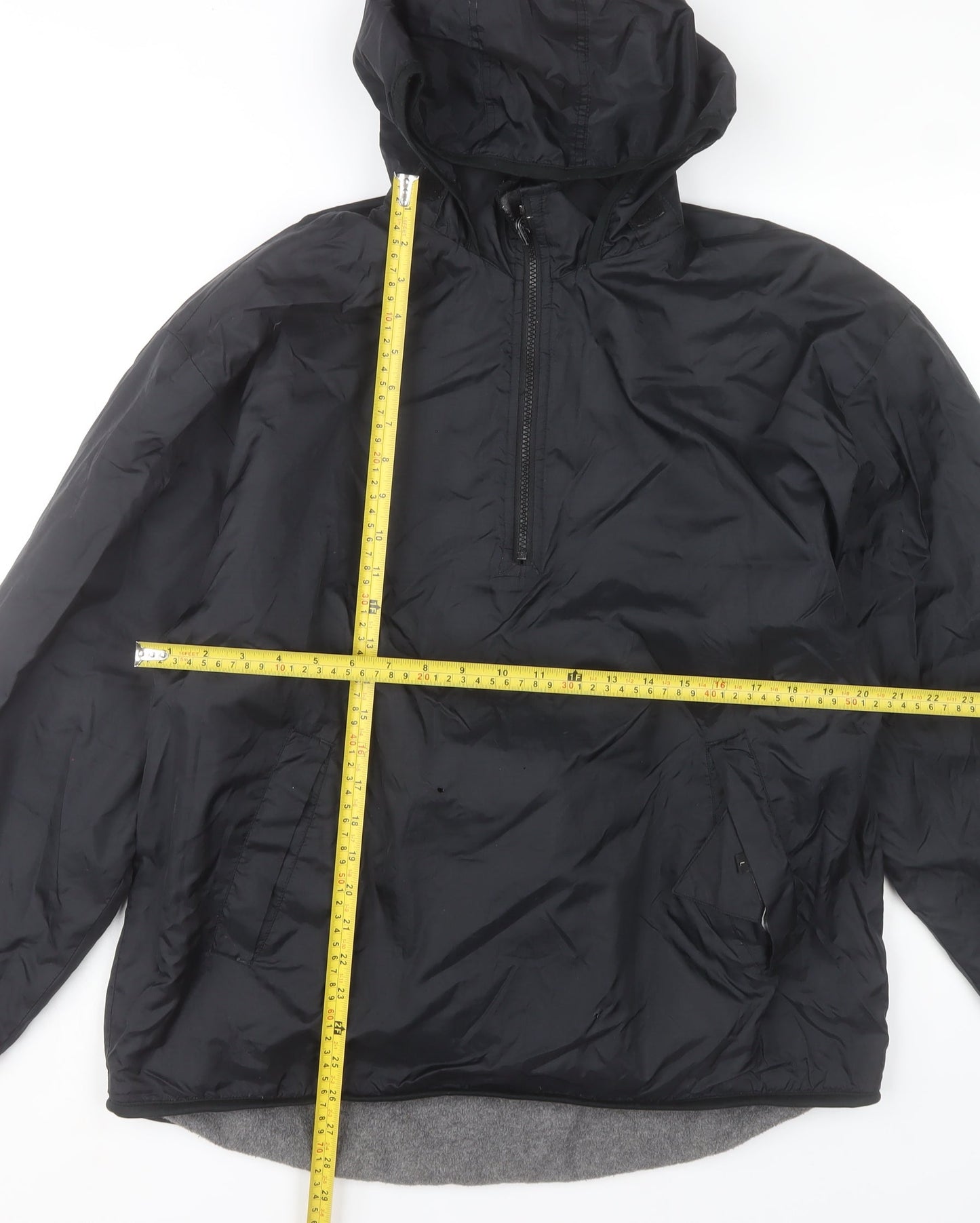 Jack & Jones Men's Black L Hooded Anorak Jacket Lined 1/4 Zip Casual