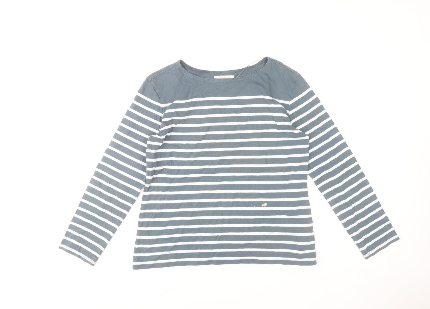 Seasalt Women Blue Striped Long Sleeve Cotton Sailor T-Shirt UK 14