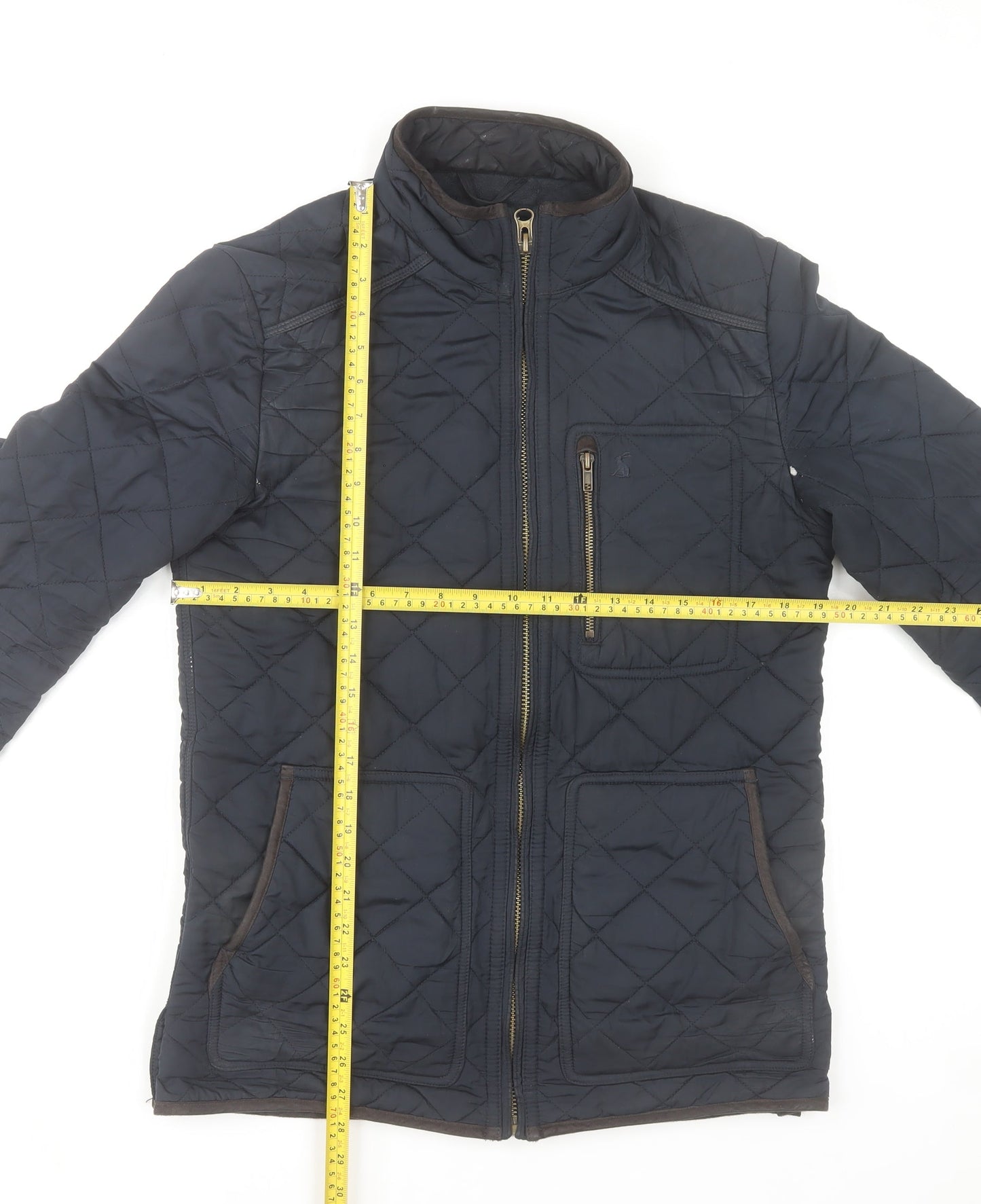 Joules Womens Blue Quilted Mid-Length Jacket Size S Polyester Zip