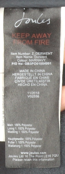 Joules Womens Blue Quilted Mid-Length Jacket Size S Polyester Zip