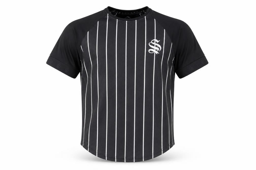 Sinners Attire Men's Black Pinstripe Crew Neck Short Sleeve T-Shirt Size S