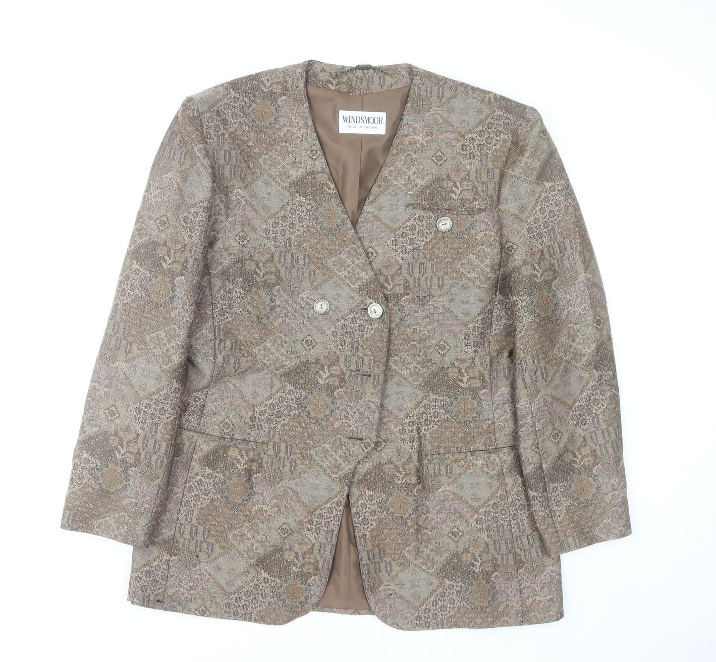 Windsmoor Womens Brown Wool Blend Geometric Blazer Size 12