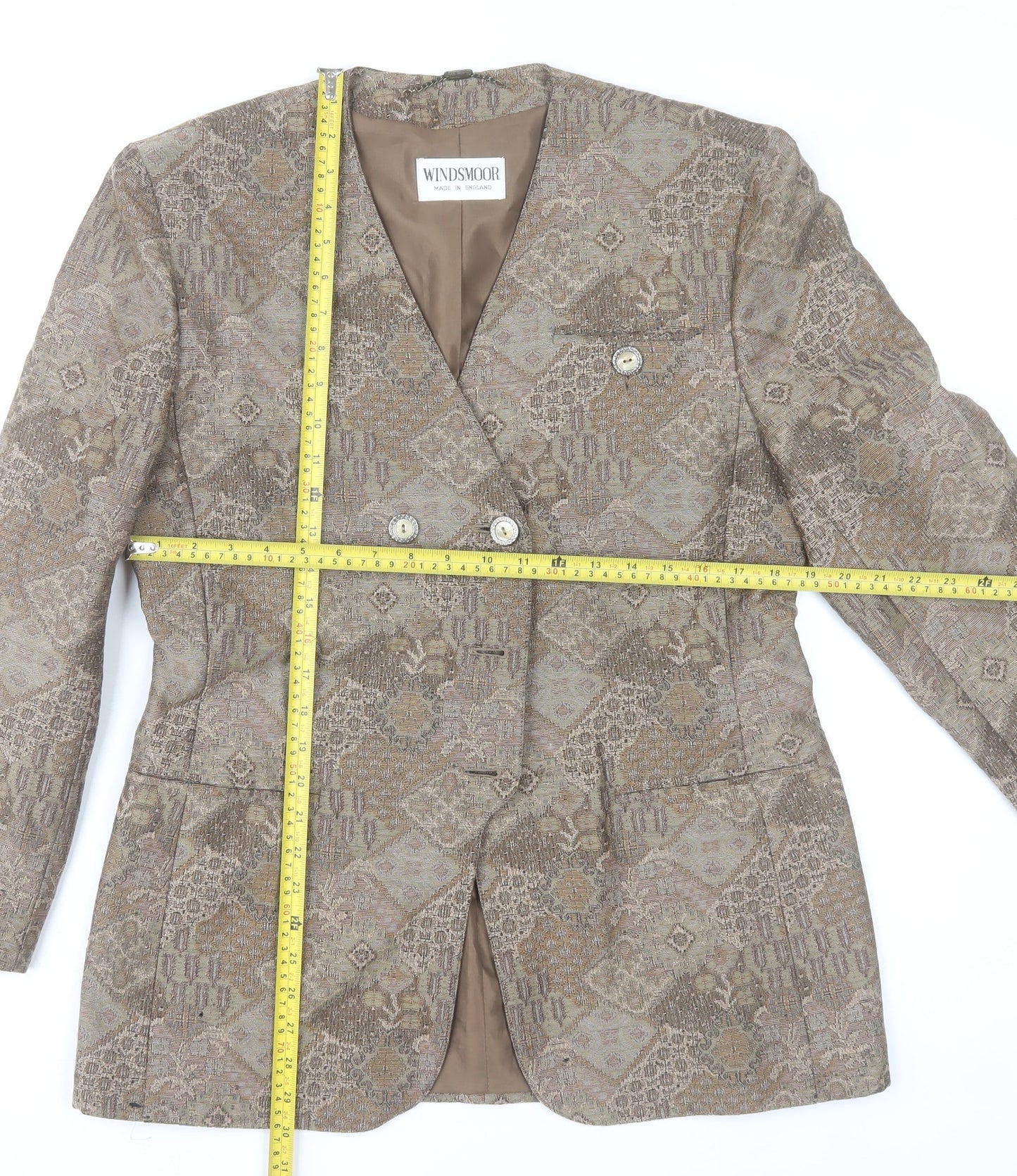 Windsmoor Womens Brown Wool Blend Geometric Blazer Size 12