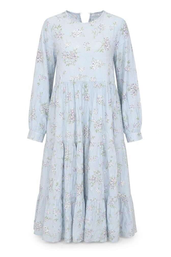 Pieces Womens Blue Floral Midi A-Line Dress Size M