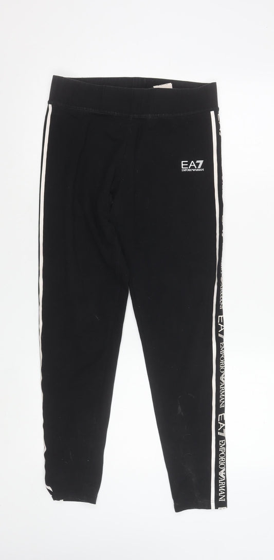 Emporio Armani EA7 Women's Black Side Stripe Cotton Stretch Leggings Size S
