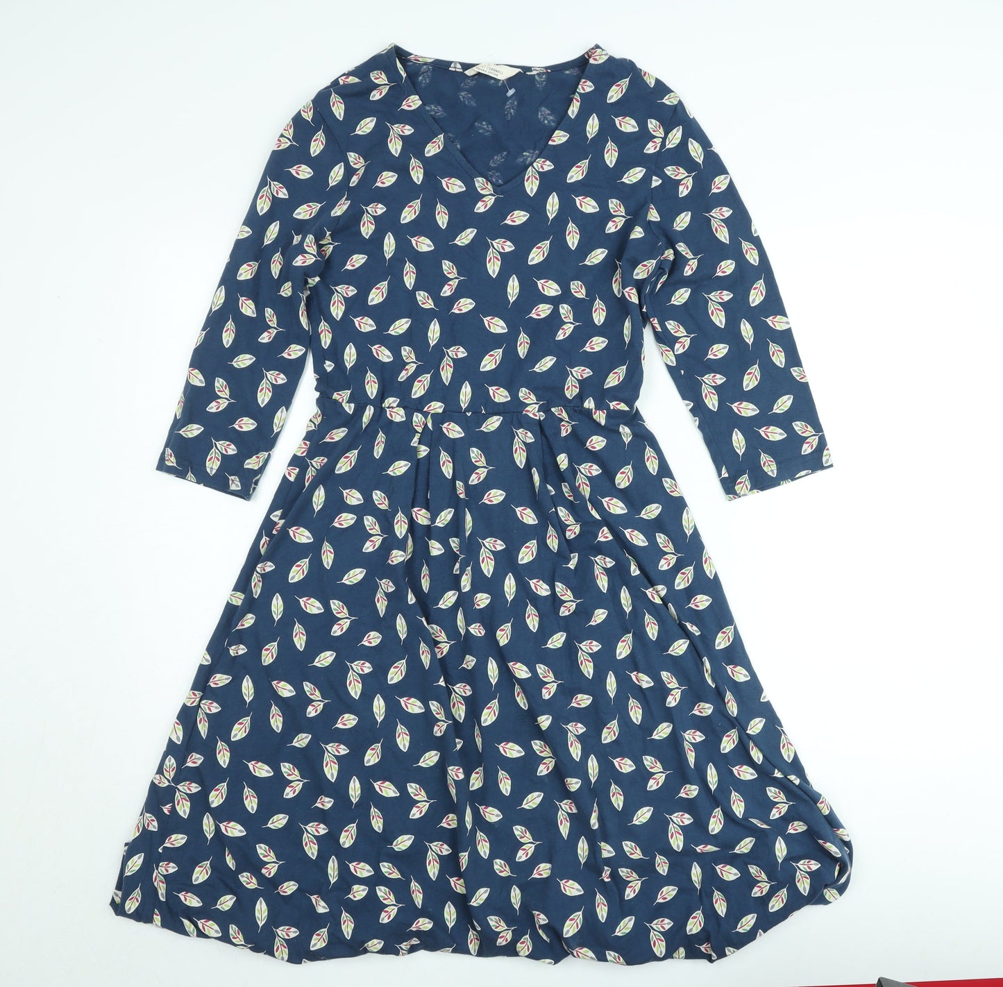 Seasalt Cornwall Women's Blue Floral Fit & Flare V-Neck Cotton Dress UK 10