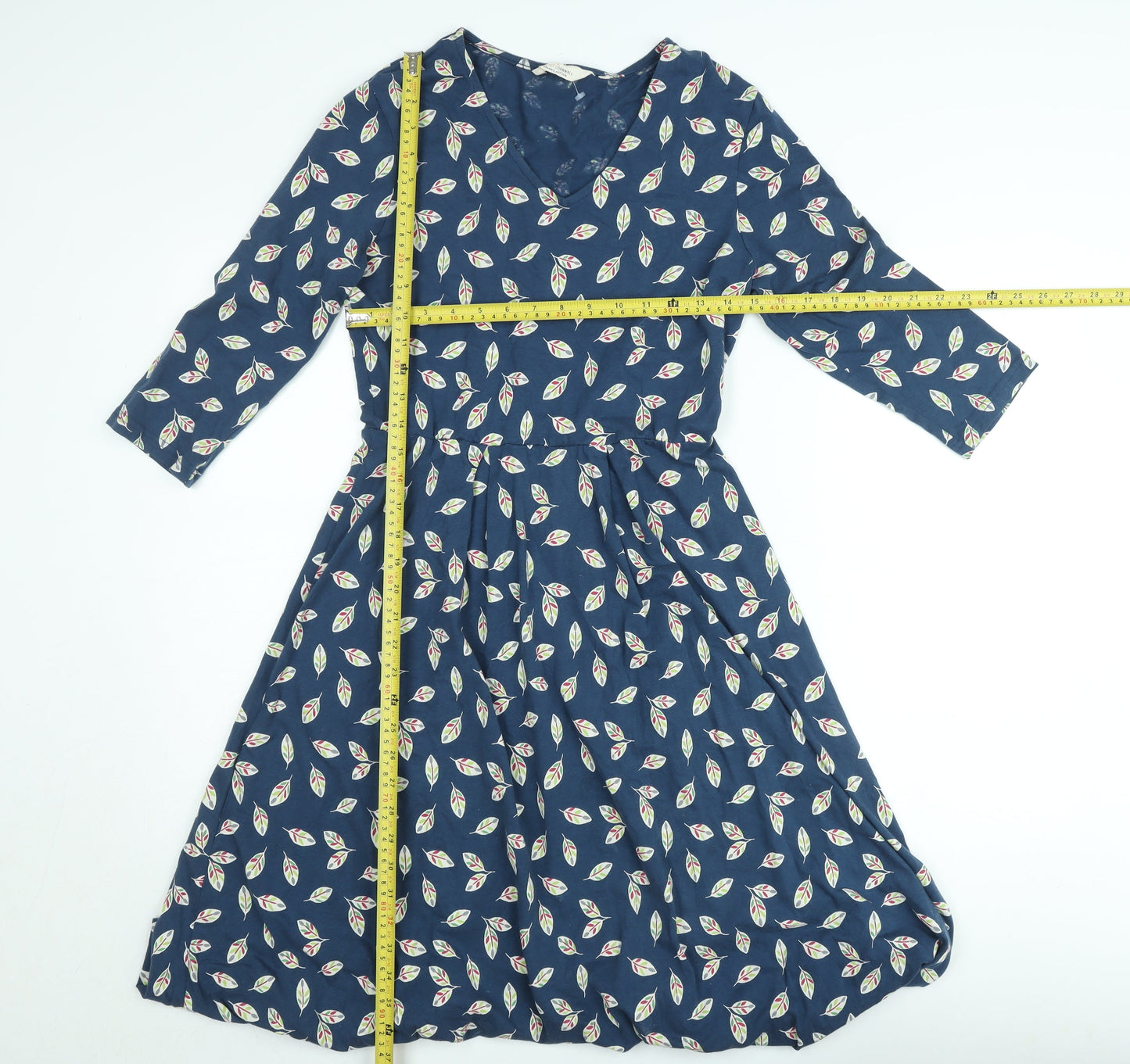 Seasalt Cornwall Women's Blue Floral Fit & Flare V-Neck Cotton Dress UK 10