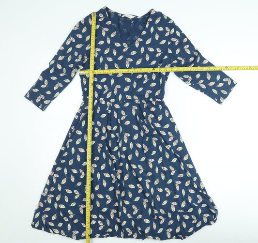 Seasalt Cornwall Women's Blue Floral Fit & Flare V-Neck Cotton Dress UK 10