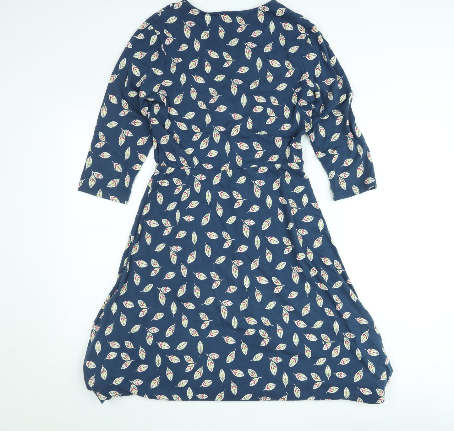 Seasalt Cornwall Women's Blue Floral Fit & Flare V-Neck Cotton Dress UK 10