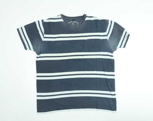 New Haven Men's Blue Striped Vintage Crew Neck Cotton T-Shirt XL