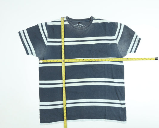 New Haven Men's Blue Striped Vintage Crew Neck Cotton T-Shirt XL