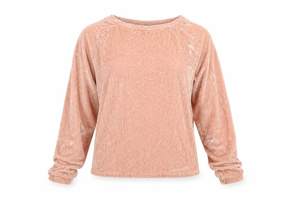 Front view of ASOS Women’s Pink Velour Long Sleeve Pullover Sweatshirt, size UK 8