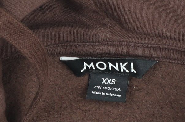Monki Women's Brown Pullover Hoodie XXS Cotton Blend Casual