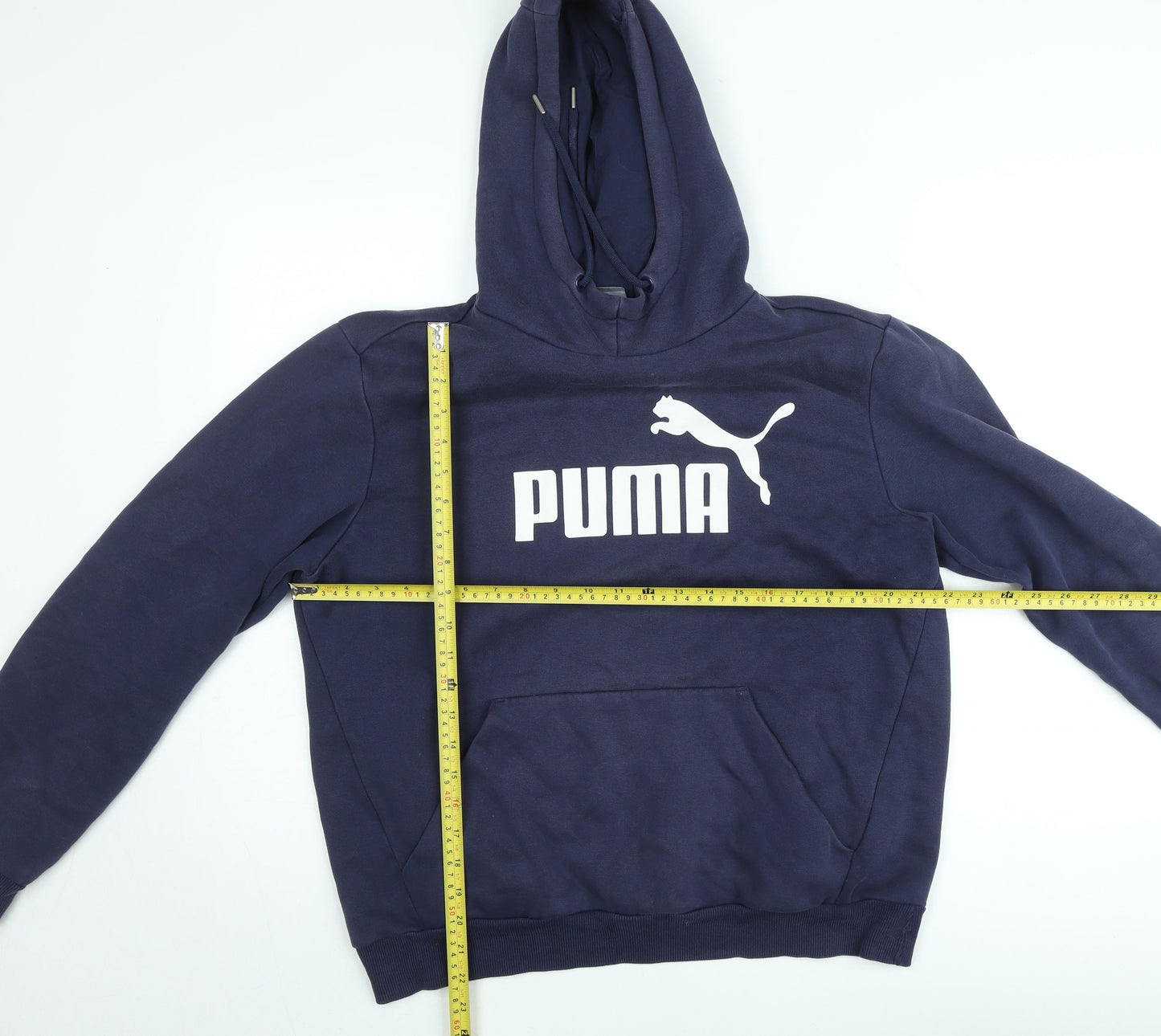 Puma Men's Blue Pullover Hoodie M Logo Sports Fleece Sweatshirt