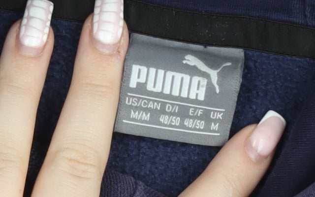 Puma Men's Blue Pullover Hoodie M Logo Sports Fleece Sweatshirt