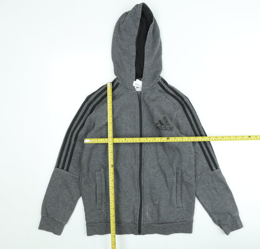 Adidas Teens Grey Full Zip Hoodie Size 164 Fleece Lined Sports Style