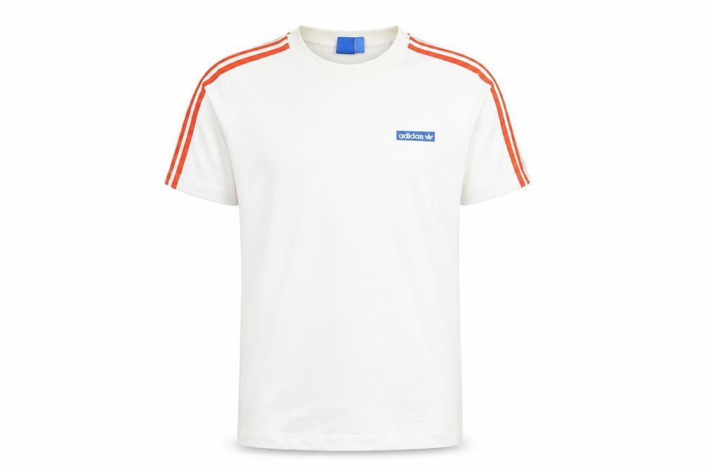 Front view of Adidas men’s white short sleeve crew neck t-shirt, size S