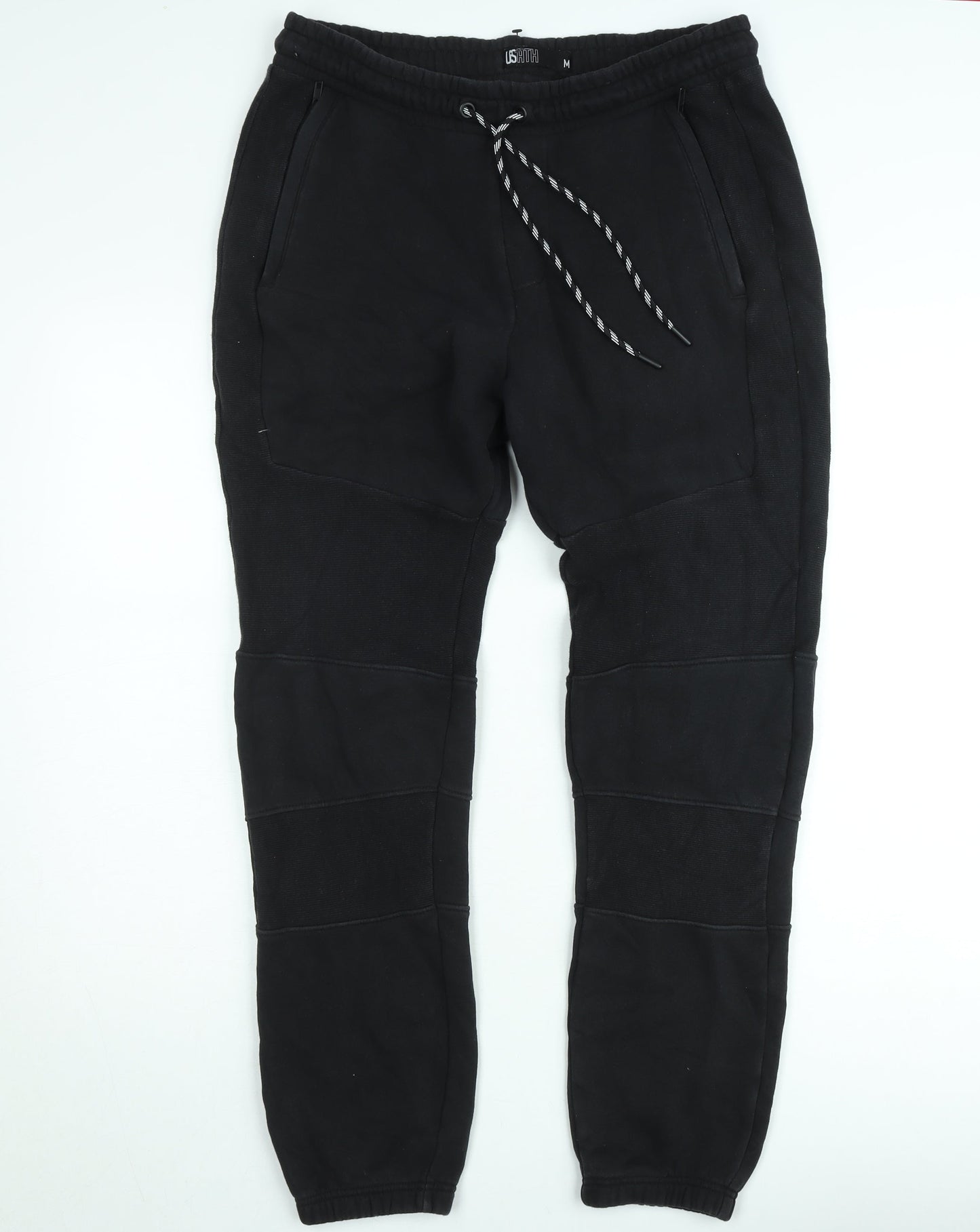 USATH Mens Black Fleece Jogger Trousers Size M Regular Fit Activewear
