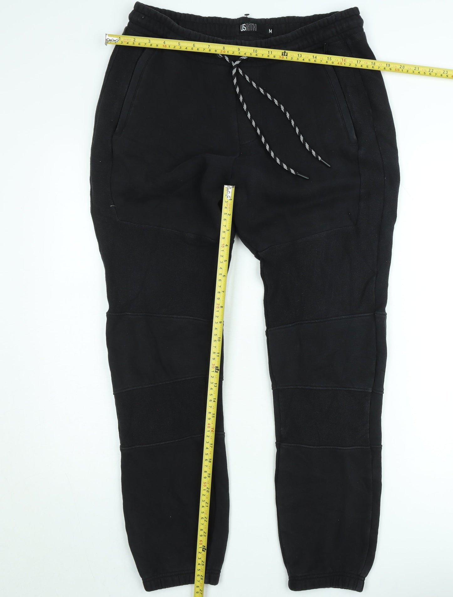 USATH Mens Black Fleece Jogger Trousers Size M Regular Fit Activewear