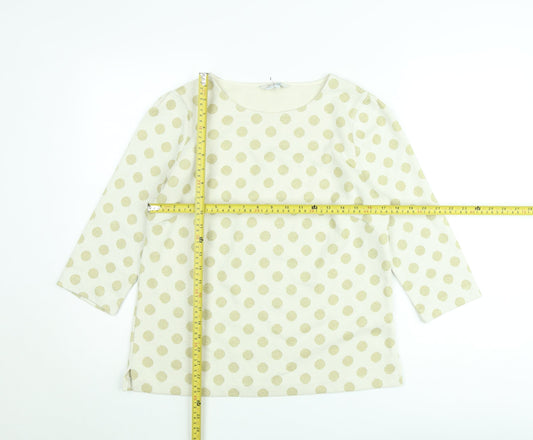 Boden Women Ivory Polka Dot 3/4 Sleeve Cotton Knit Jumper Size 12