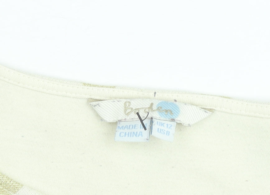 Boden Women Ivory Polka Dot 3/4 Sleeve Cotton Knit Jumper Size 12