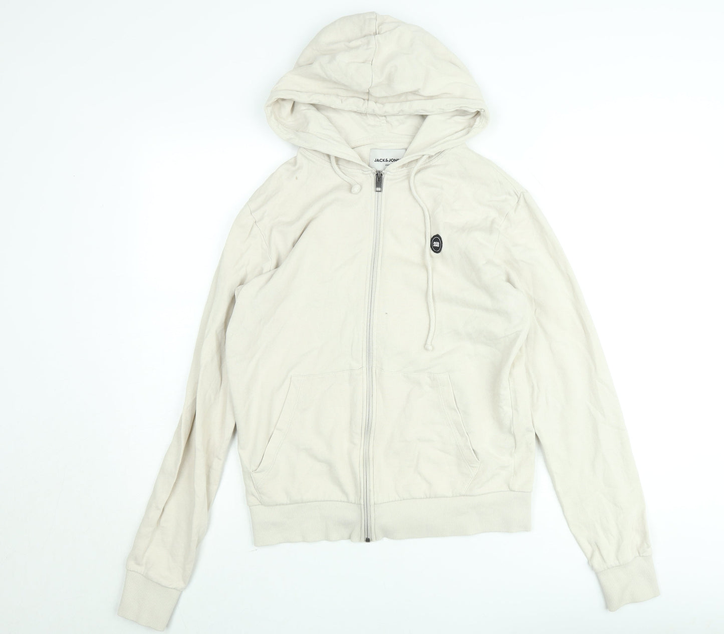 Jack & Jones Men Beige Full Zip Hoodie M Regular Fit