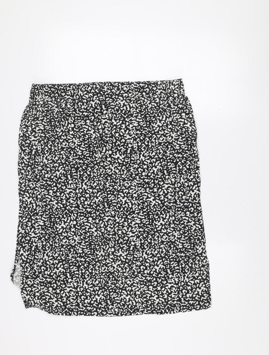 Marks and Spencer Women’s Black Geometric Linen Blend Knee Length Skirt Size 16