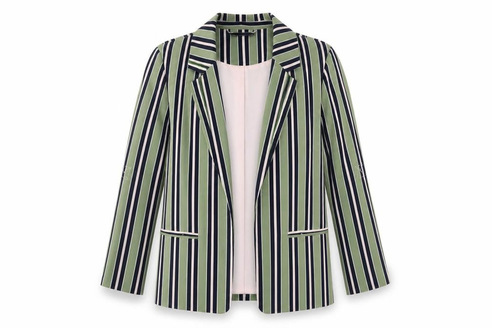 ONLY Women Green Striped Long Blazer Jacket Size 8