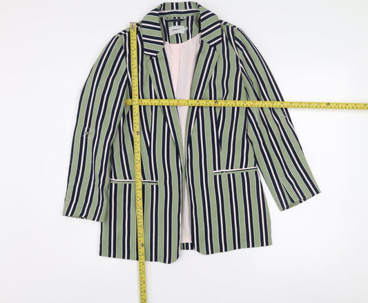 ONLY Women Green Striped Long Blazer Jacket Size 8