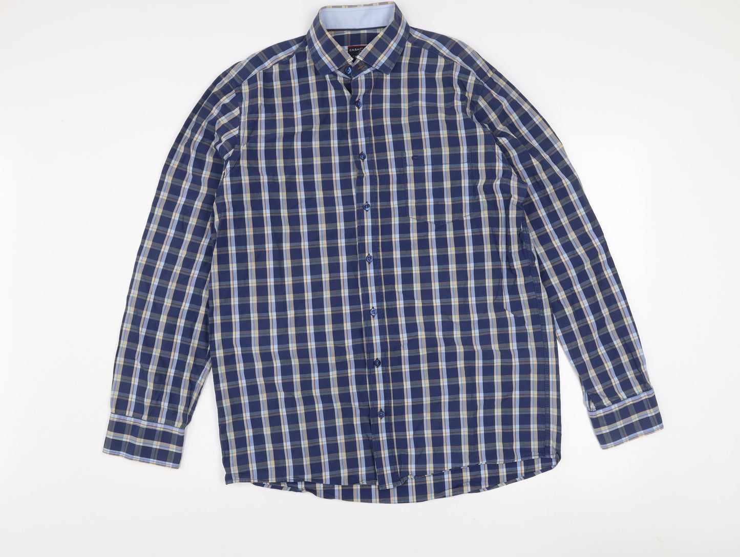 Casa Moda Men’s Blue Check Long Sleeve Classic Fit Dress Shirt Size M 39/40