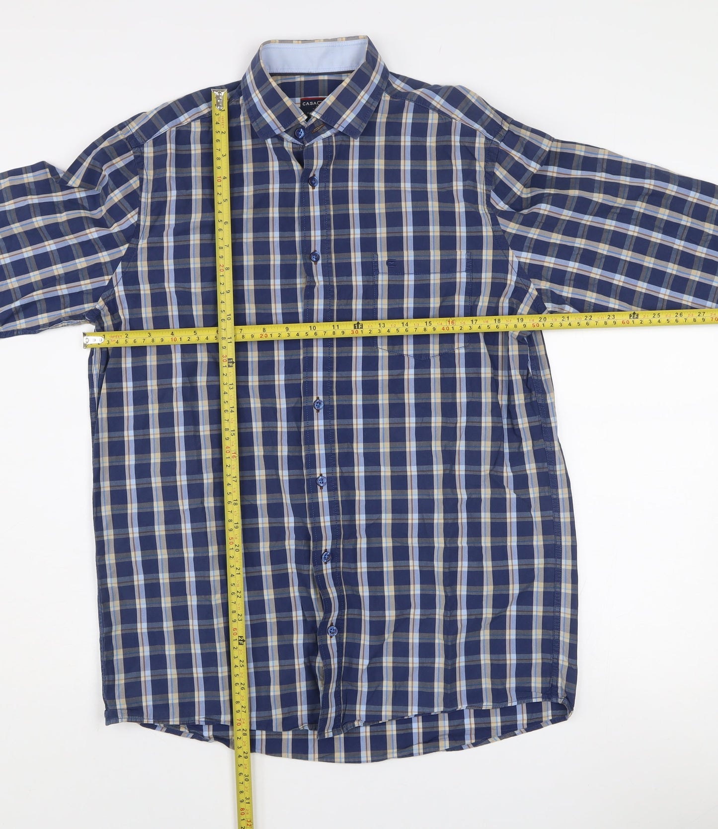 Casa Moda Men’s Blue Check Long Sleeve Classic Fit Dress Shirt Size M 39/40