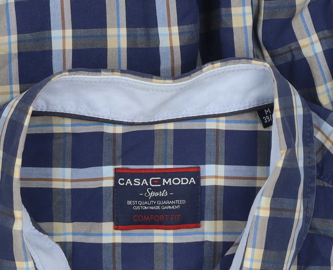 Casa Moda Men’s Blue Check Long Sleeve Classic Fit Dress Shirt Size M 39/40