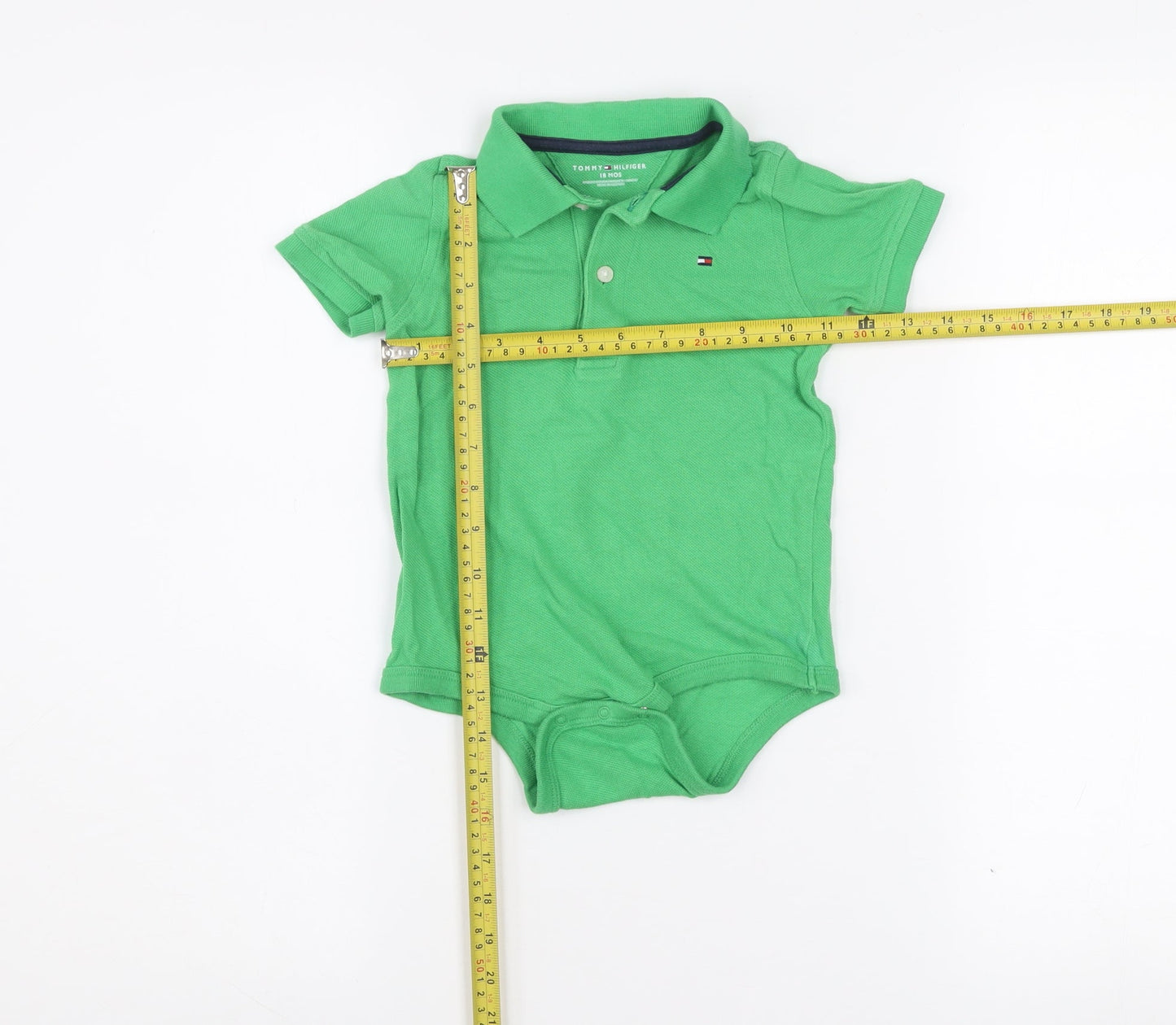 Tommy Hilfiger Boys Green Cotton Collared Short Sleeve Babygrow 18 Months