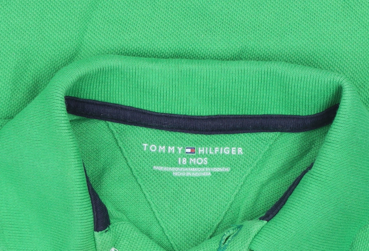 Tommy Hilfiger Boys Green Cotton Collared Short Sleeve Babygrow 18 Months