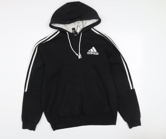 Adidas Mens Black Pullover Hoodie Medium Logo Sports Fleece