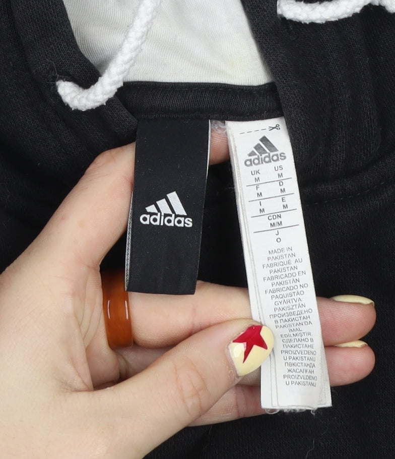 Adidas Mens Black Pullover Hoodie Medium Logo Sports Fleece