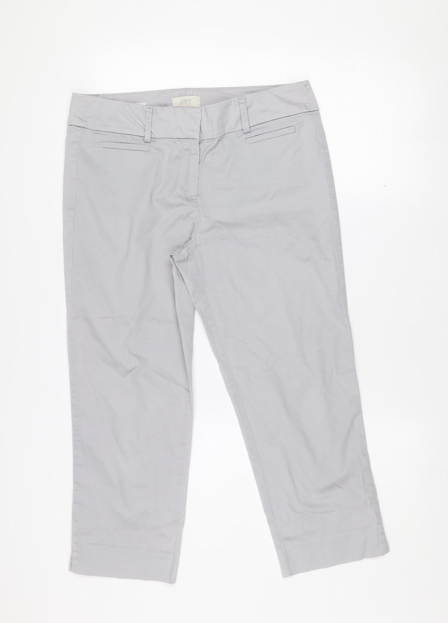 LOFT Women Grey Original Crop Twill Trousers Size 8 Regular