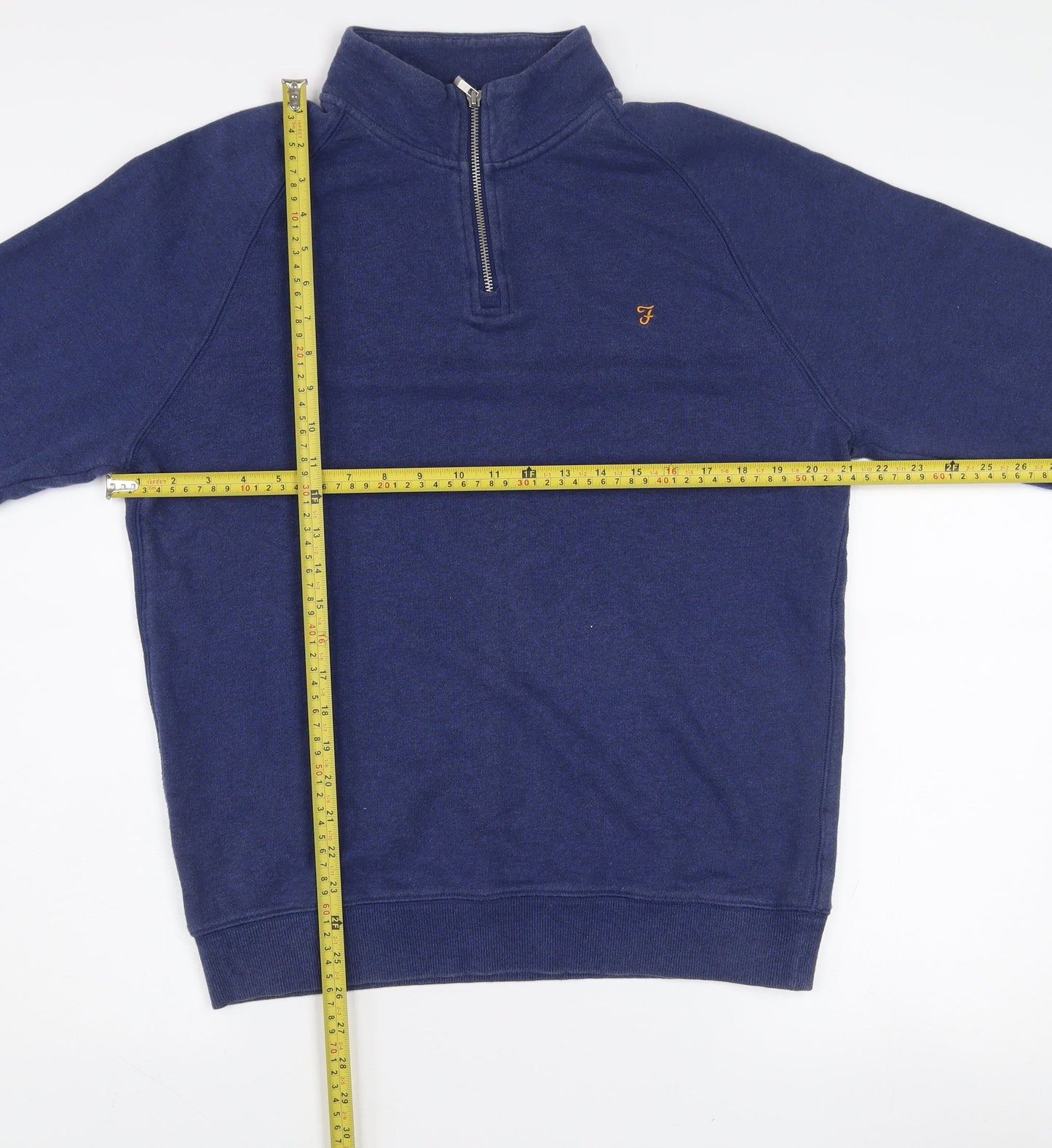 Farah Men's Blue Cotton 1/2 Zip Sweatshirt L Regular Fit