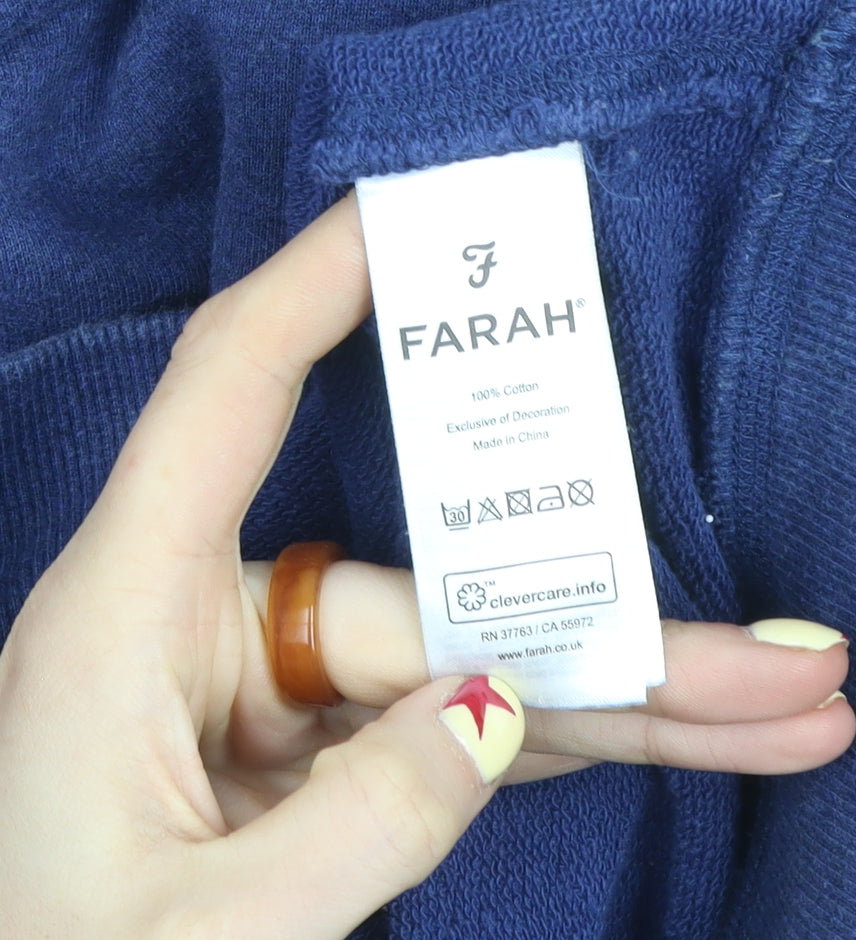 Farah Men's Blue Cotton 1/2 Zip Sweatshirt L Regular Fit