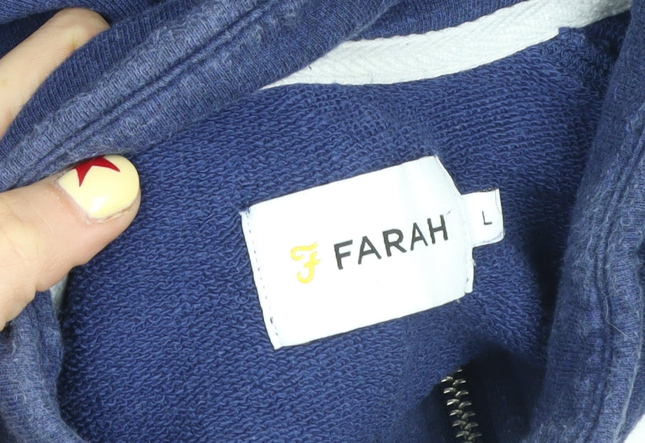 Farah Men's Blue Cotton 1/2 Zip Sweatshirt L Regular Fit