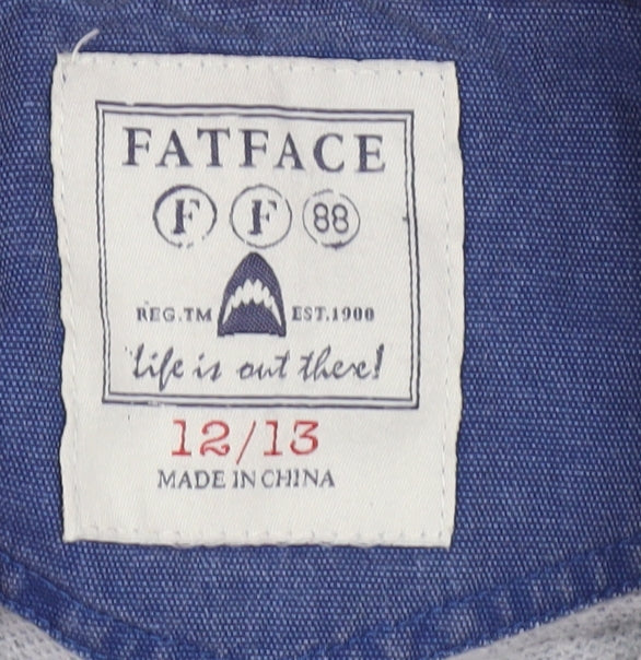 FatFace Boys Blue Striped 1/4 Zip Sweatshirt 12-13 Years Cotton