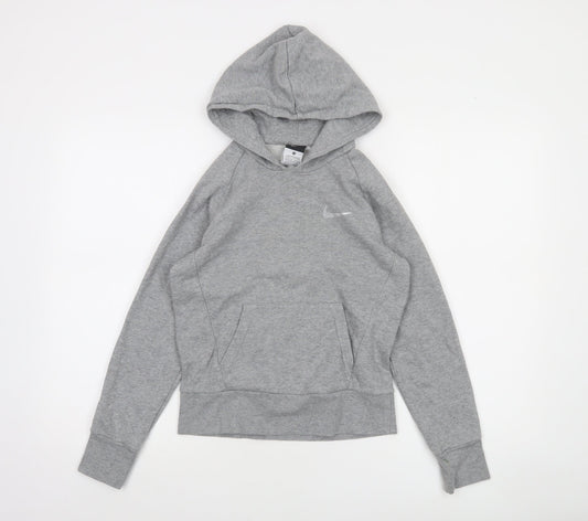 Nike Boys Grey Pullover Hoodie 10-12 Years Cotton Blend Fleece
