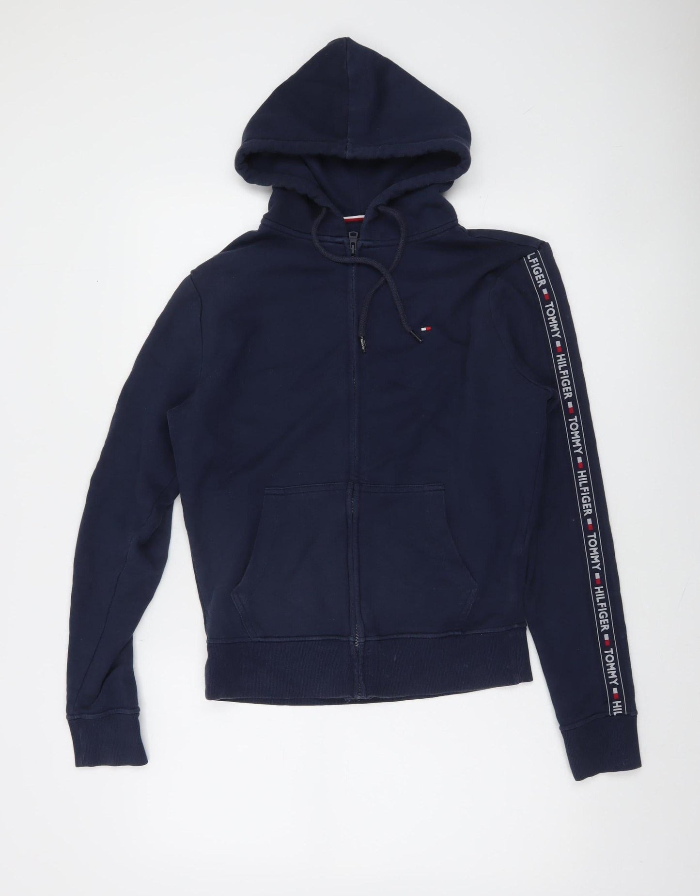 Tommy Hilfiger Women's Navy Full Zip Hoodie Small - Logo Tape