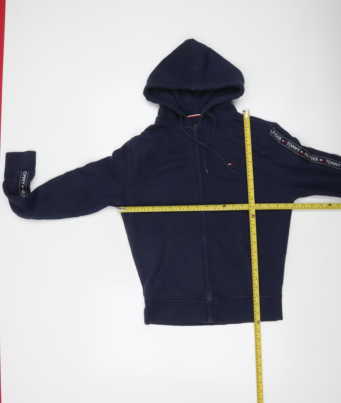 Tommy Hilfiger Women's Navy Full Zip Hoodie Small - Logo Tape