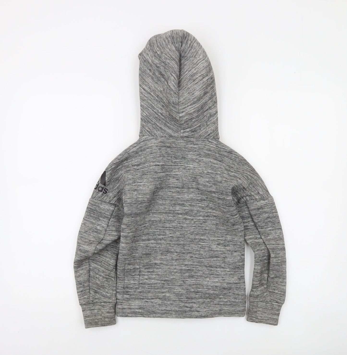 Adidas Boys Grey Full Zip Hoodie XS 7-8 Years Soft Fleece-Lined Activewear