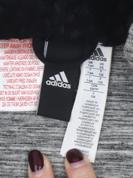 Adidas Boys Grey Full Zip Hoodie XS 7-8 Years Soft Fleece-Lined Activewear