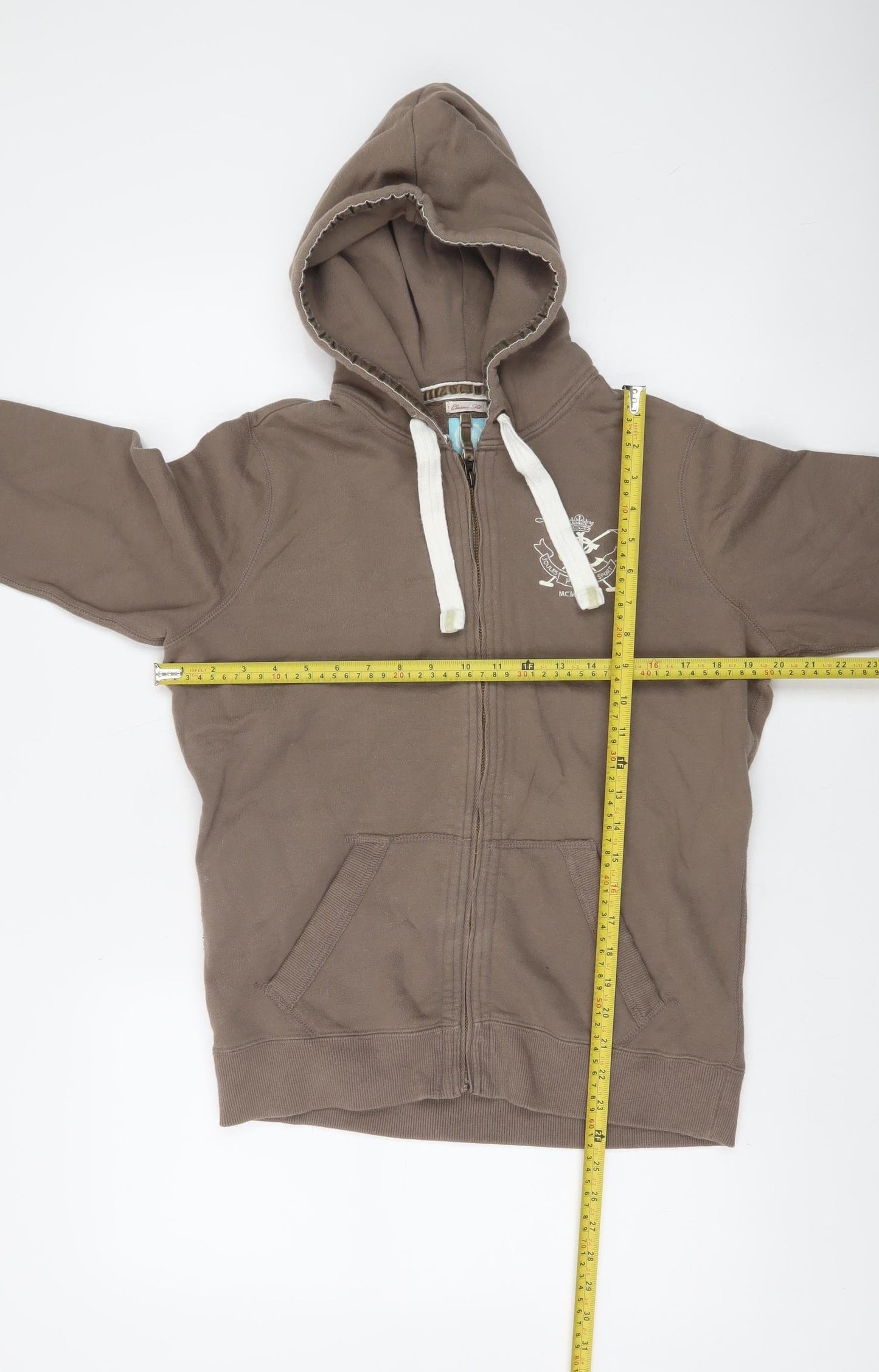 Joules Women’s Brown Full Zip Hoodie Size 12 Classic Fit Polo Print