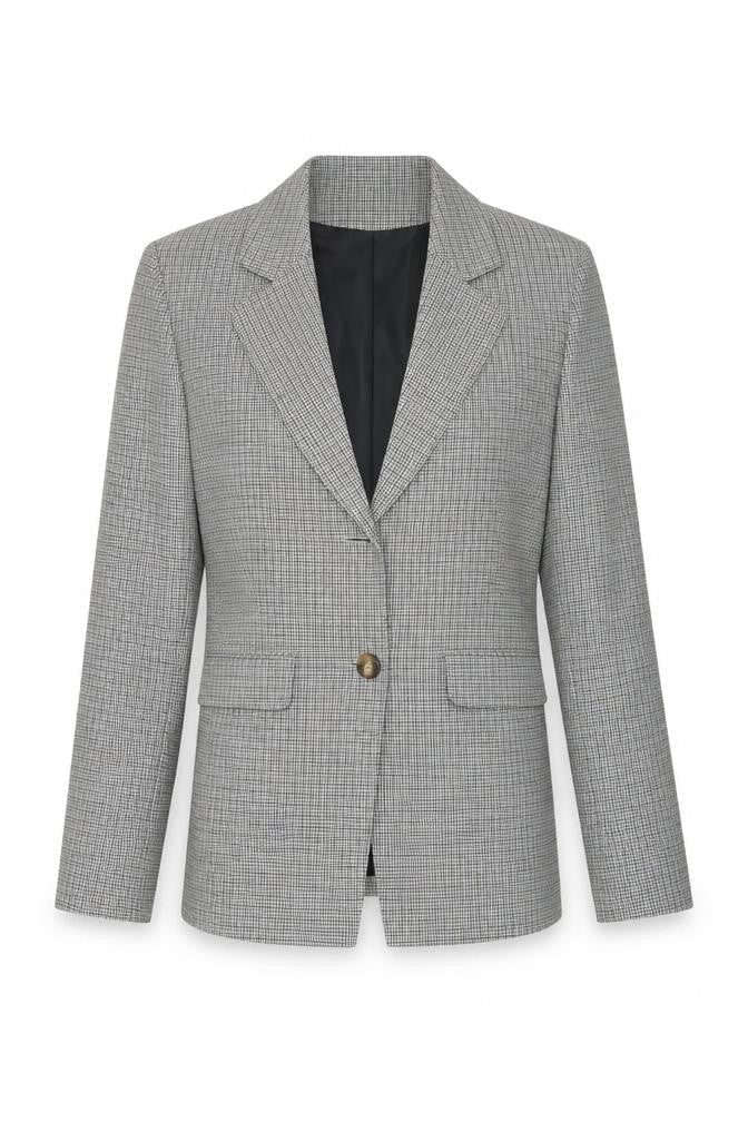 Front view of Dorothy Perkins Petite Grey Houndstooth Belted Blazer UK 10